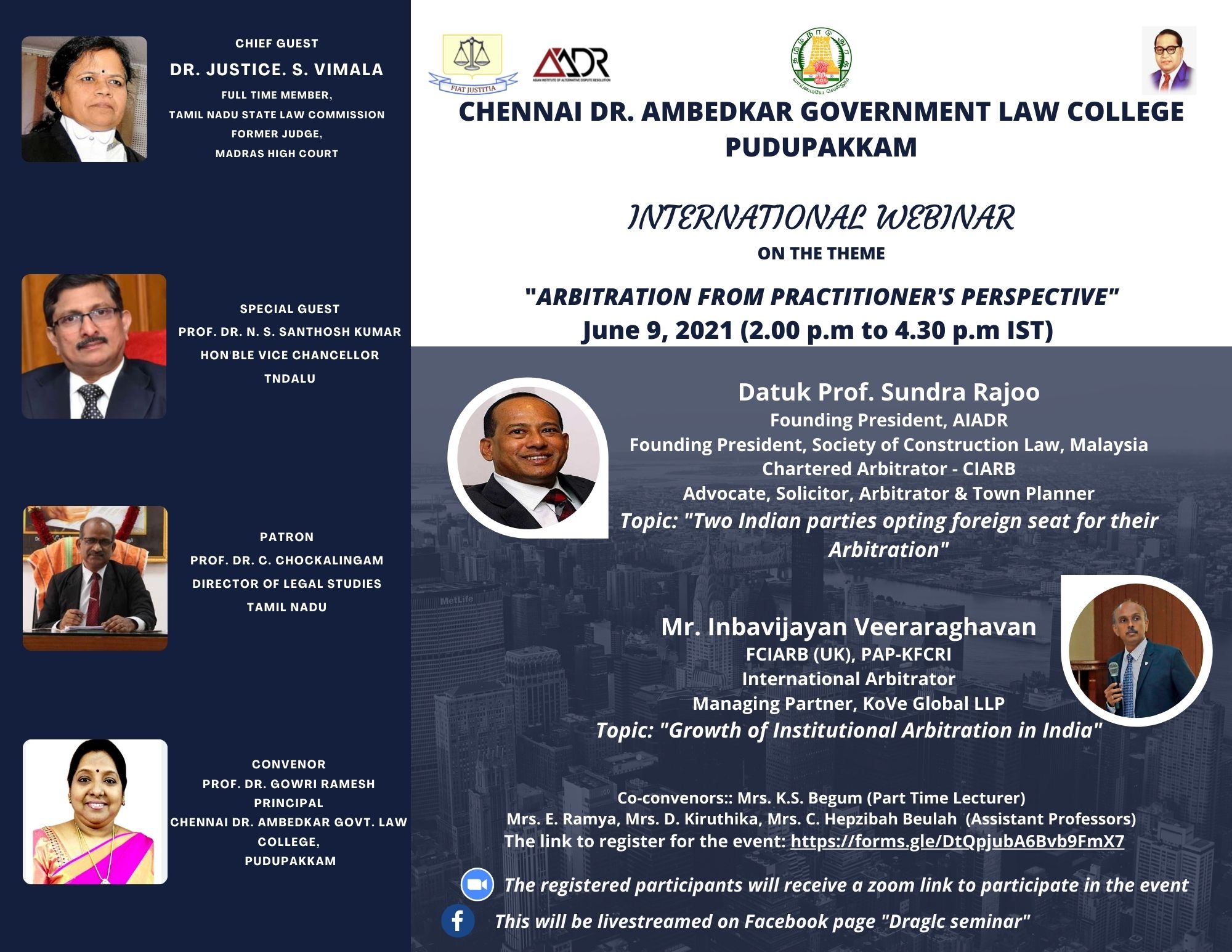 Chennai Dr Ambedkar Govt Law College Pudupakkam International Webinar “arbitration From 