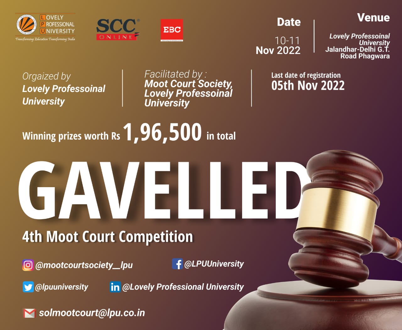 Opportunity for Law Students “GAVELLED 4th MOOT COURT COMPETITION, 2022" LPU Register Now